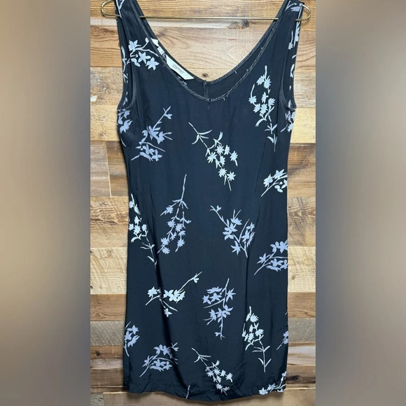 Vintage ESPRIT mini slip dress side zipper black gray floral US10  light tunic - Picture 2 of 5